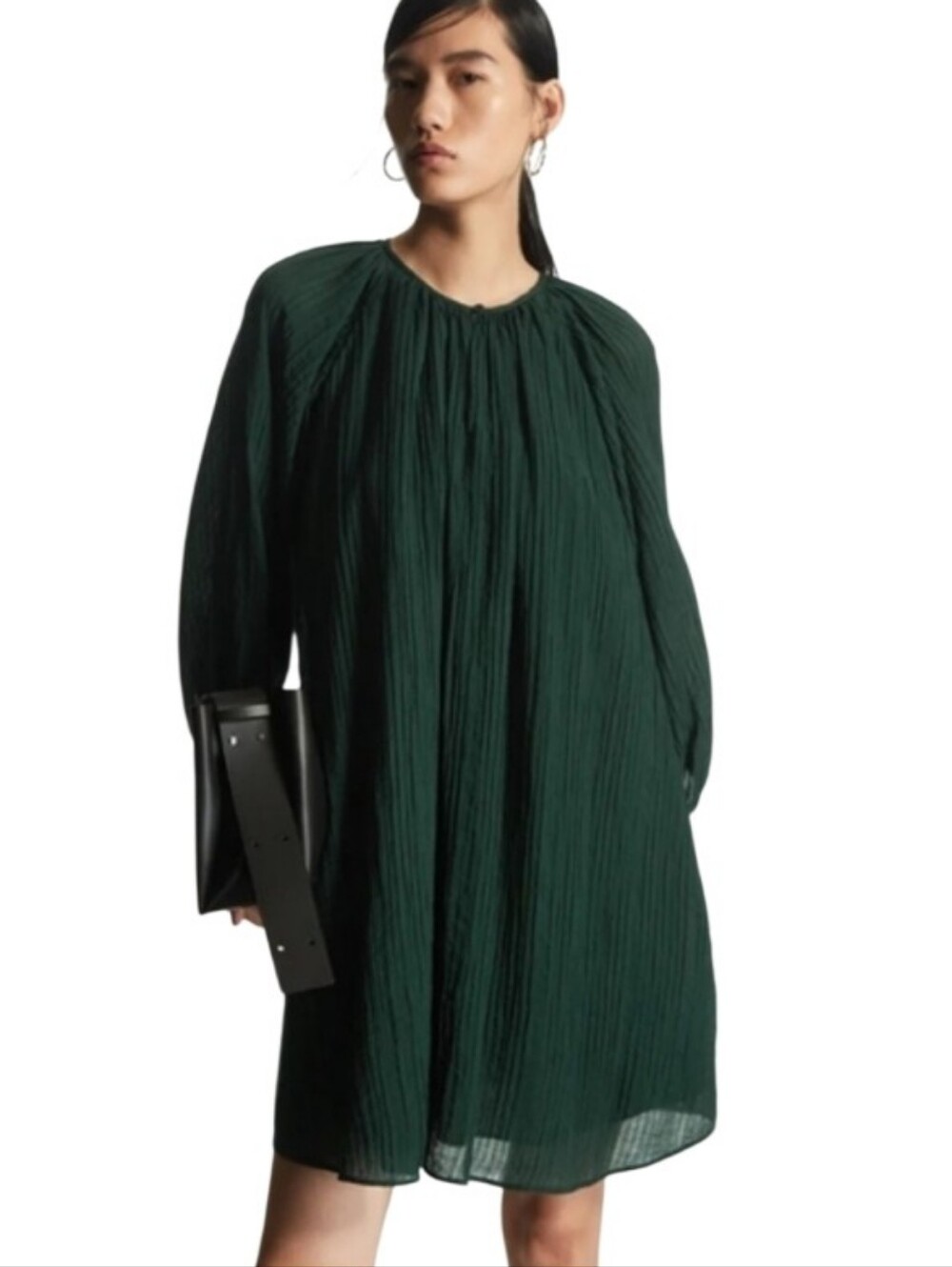 COS Dress, Size 4, Oversized, Dark Green, Seersucker, Pockets
